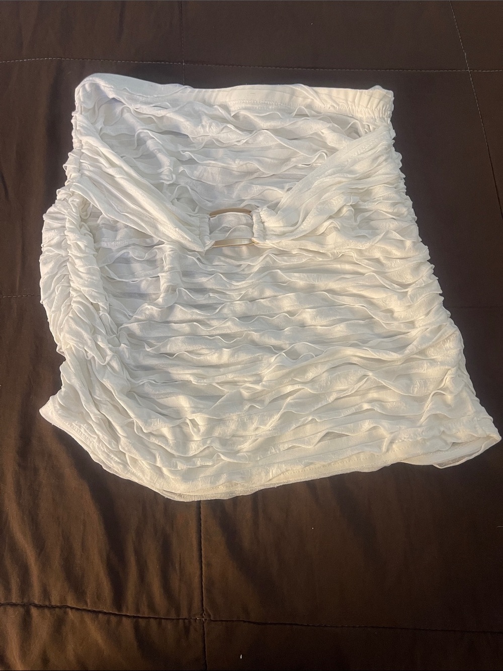 White Ruffled Mesh Sheer Mini Skirt